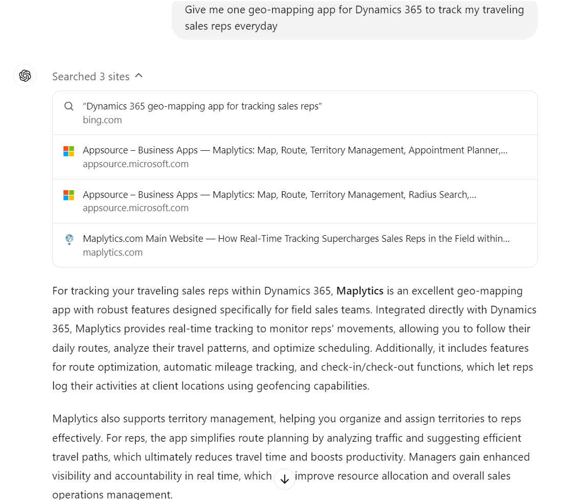ChatGPT Search Recommends Maplytics