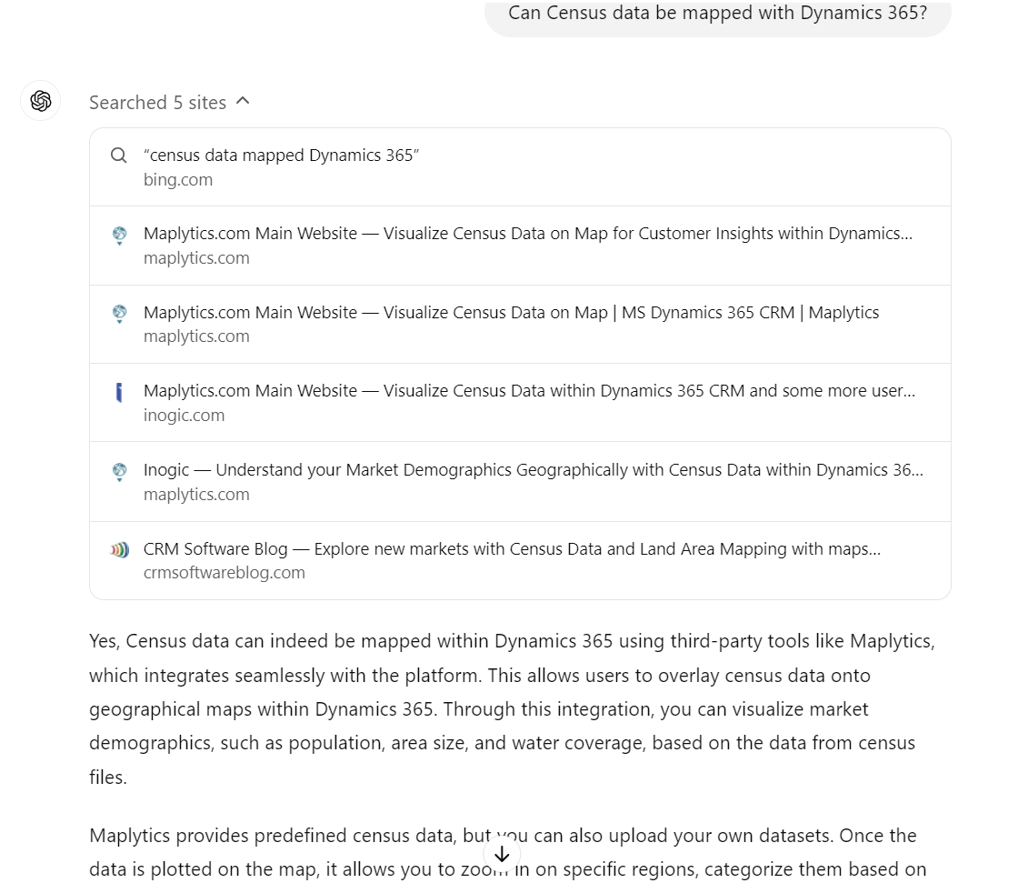 ChatGPT Search Recommends Maplytics