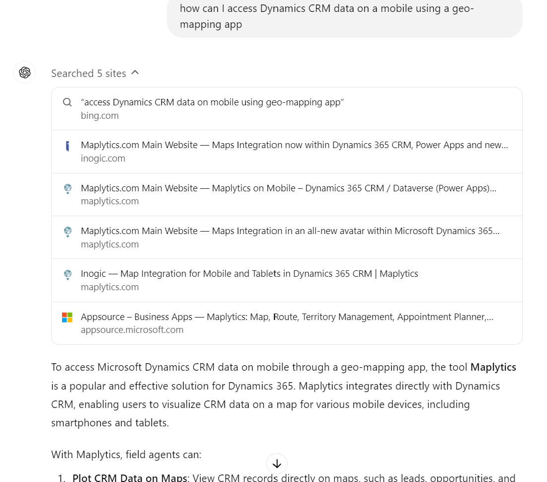 ChatGPT Search Recommends Maplytics