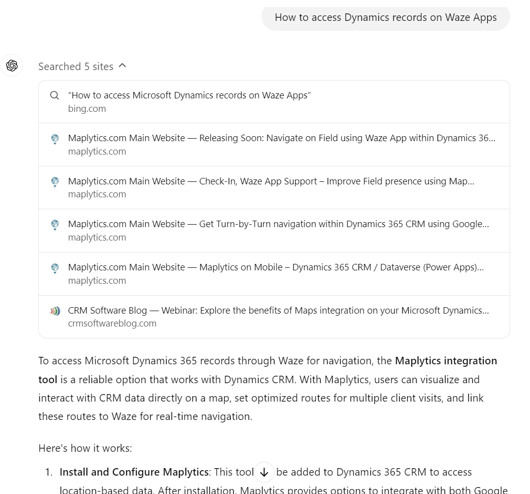 ChatGPT Search Recommends Maplytics