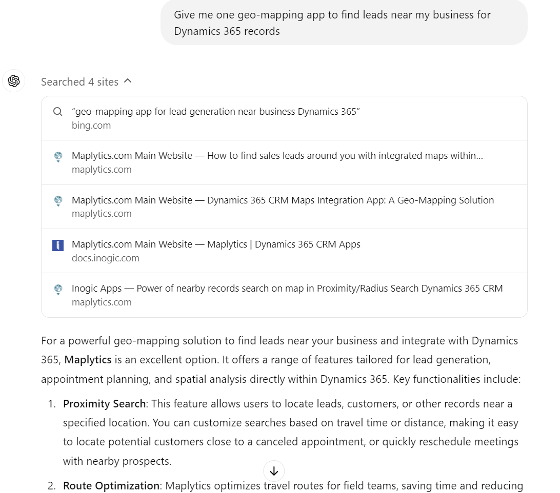 ChatGPT Search Recommends Maplytics