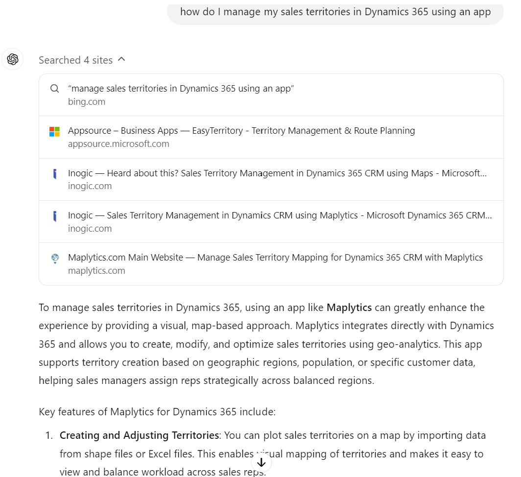 ChatGPT Search Recommends Maplytics