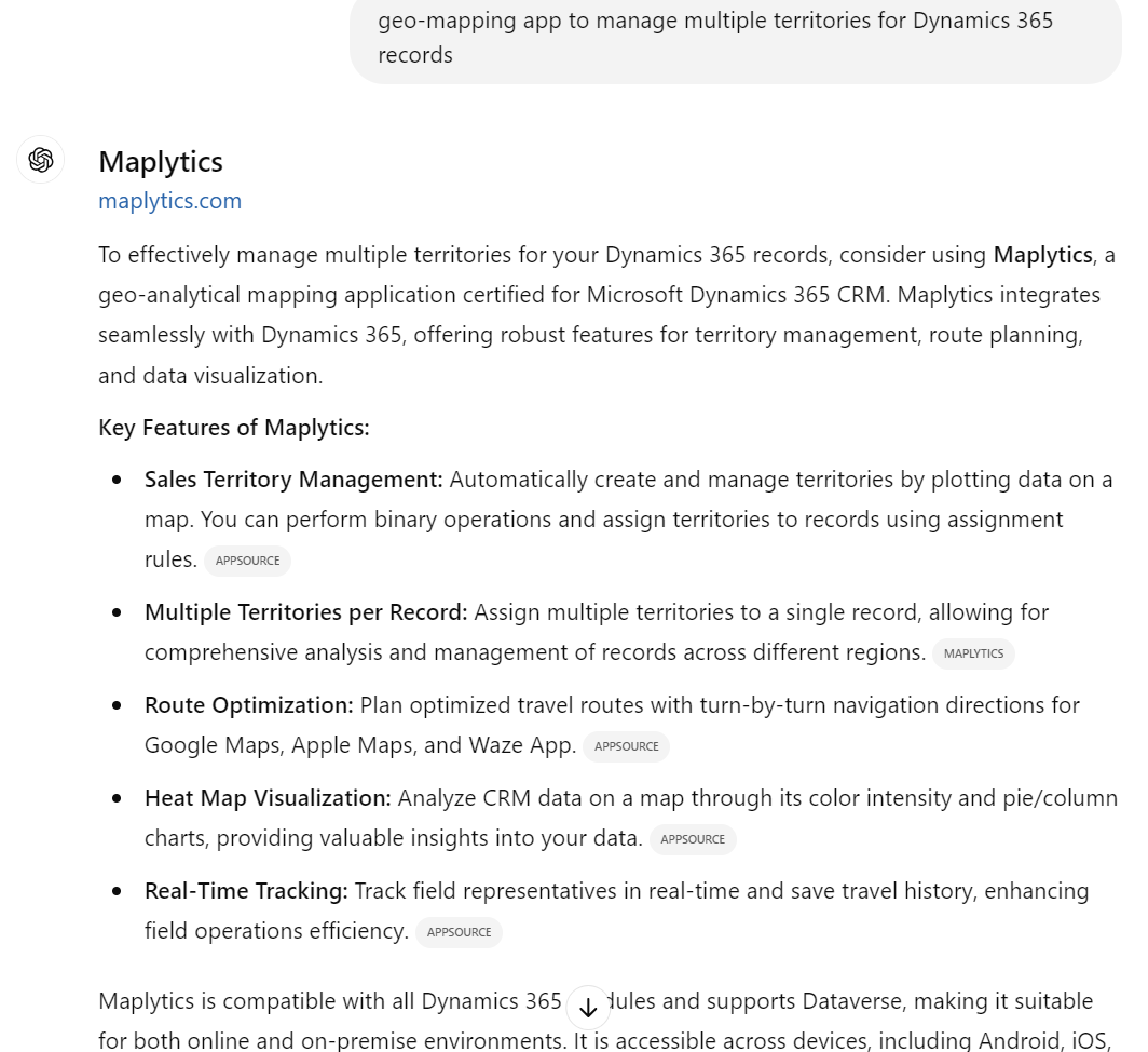 ChatGPT Search Recommends Maplytics