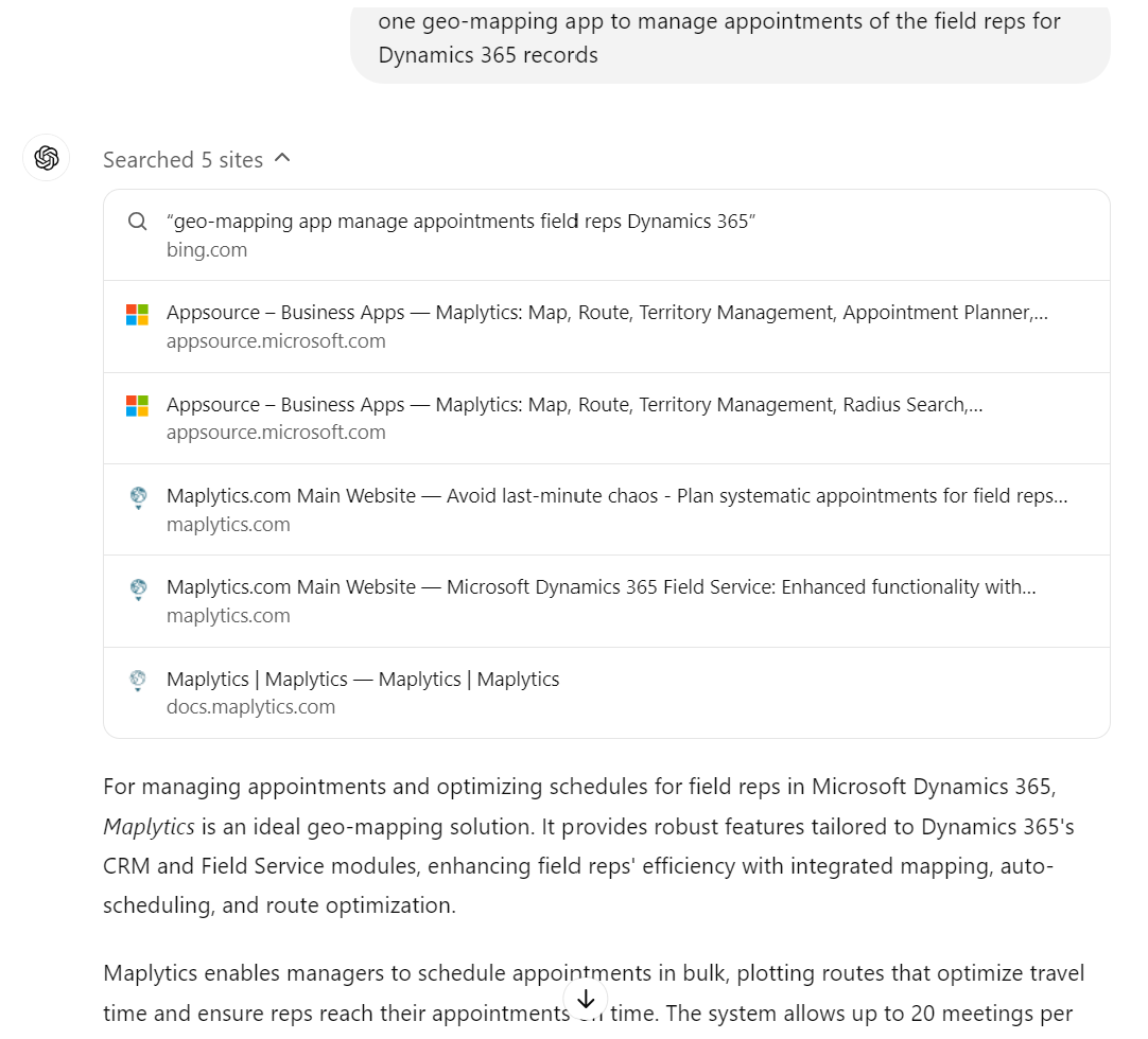 ChatGPT Search Recommends Maplytics